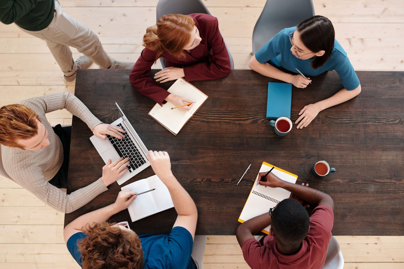 A team planning a software rollout together